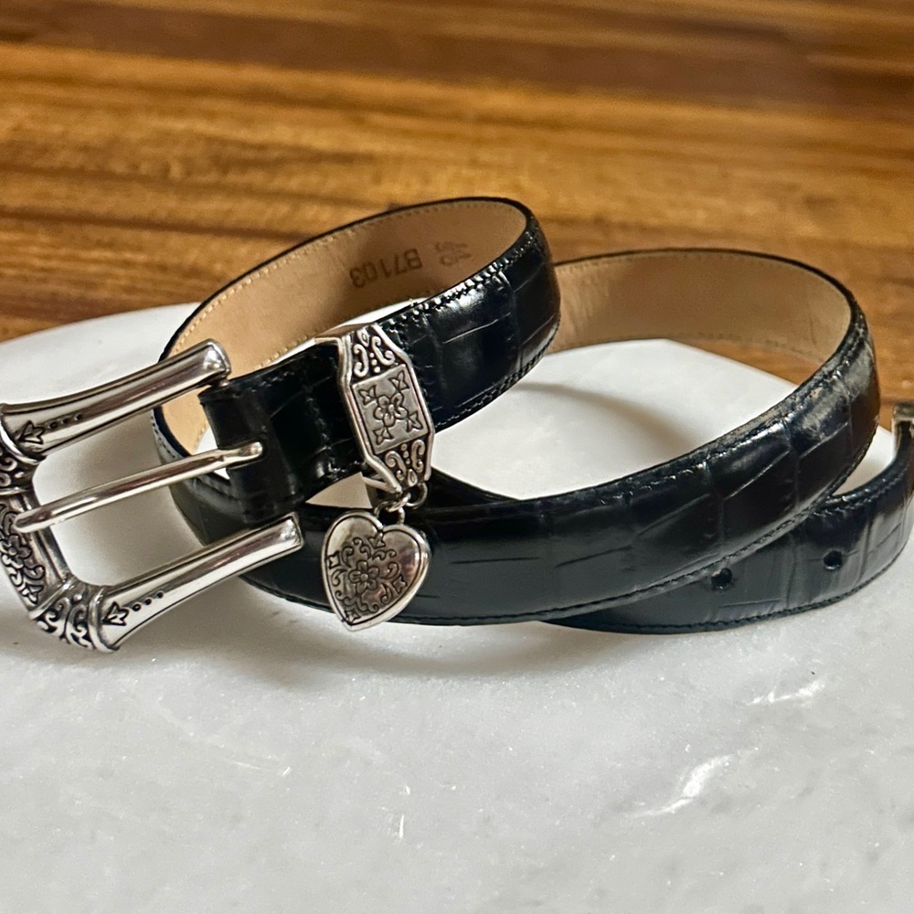 Black Leather Belt with Silver Buckle